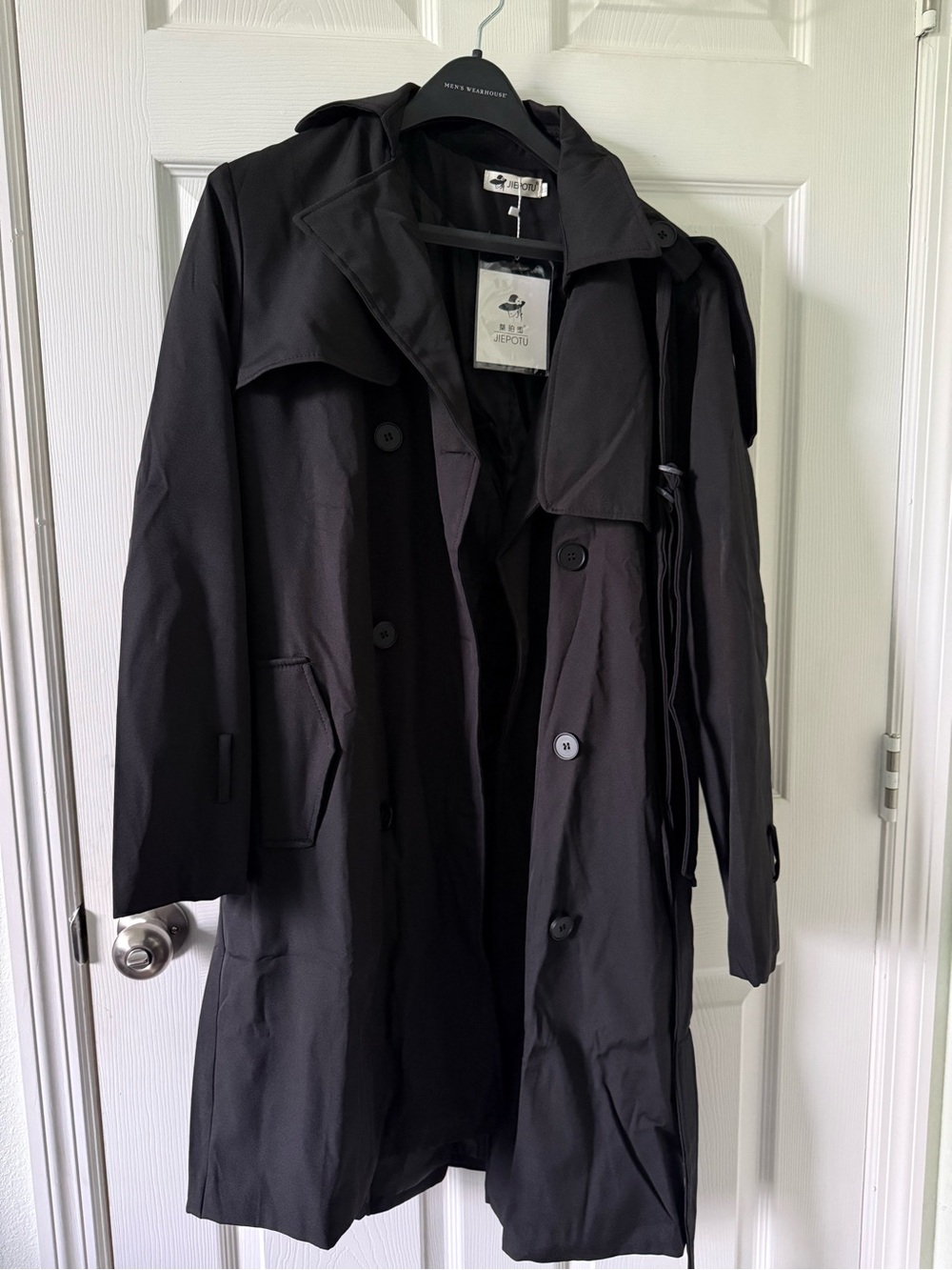 JIEPOTU Black DOUBLE BREASTED Trench Coat